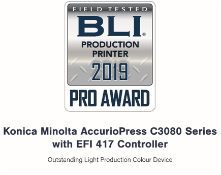 柯尼卡美能达AccurioPress C3080系列荣获BLI“2019年度生产型数字印刷设备PRO AWARD专业大奖”