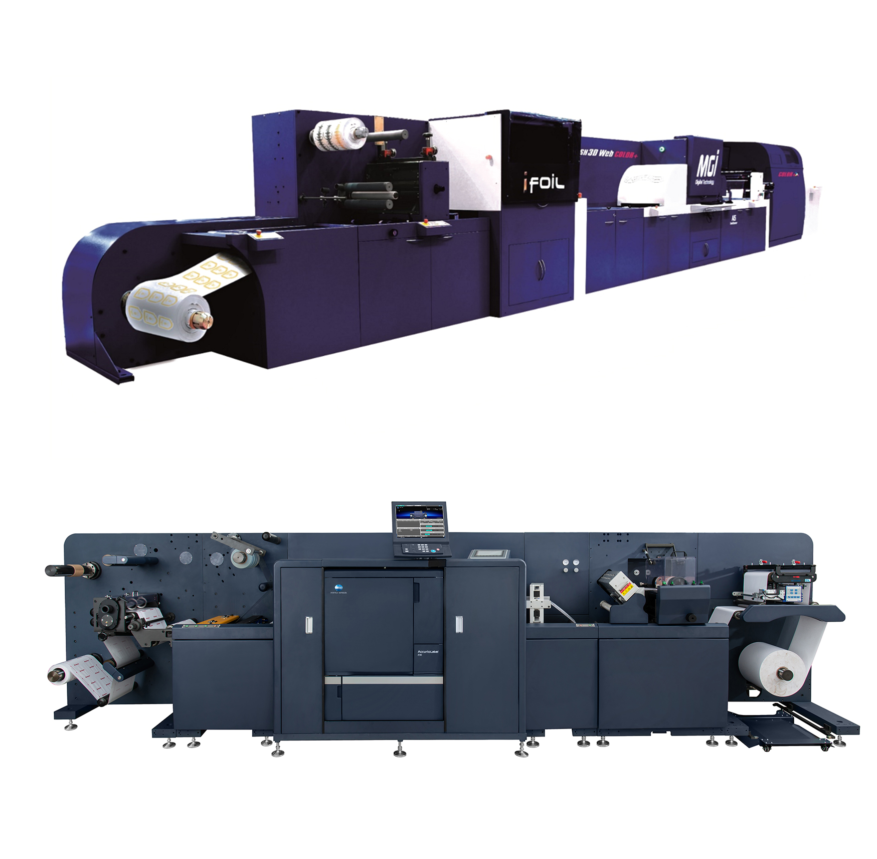 4-柯尼卡美能达UV喷墨上光烫金系统MGI JETVarnish 3DW（上）、标签数码印刷系统AccurioLabel 230（下）.jpg